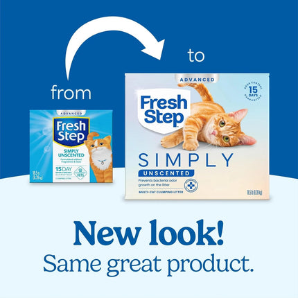 Fresh Step Advanced Simply Unscented Multi Cat Clumping Cat Litter, Low Dust, Odor Control with Activated Charcoal Tech, Compatible in Automatic Litter Boxes, 18.5 lb.