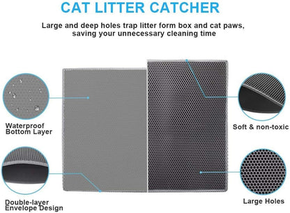Cat Litter Mat Double Layer Waterproof Urine Proof Trapping Mat 1 Pack (Gray, 24x15 Inch (Pack of 1)) - photo 3
