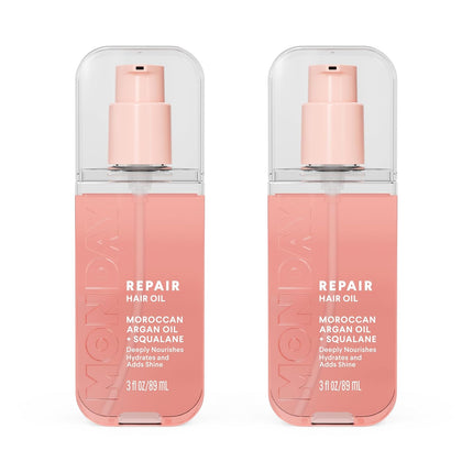 MONDAY HAIRCARE REPAIR Hair Oil with Moroccan Argan Oil & Squalane – 3 oz, Deeply Nourishes, Hydrates, and Adds Shine(Pack of 2)