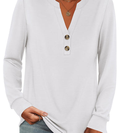 Camisas de otoño para mujer, top Henley de manga larga, blusa casual elegante