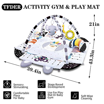 Baby Gym Play Mat, 8-in-1 Tummy Time Mat & Activity Gym, Washable Ball Pit, Infant Play Mat with Detachable Toys for Sensory Exploration and Motor Skill Development
