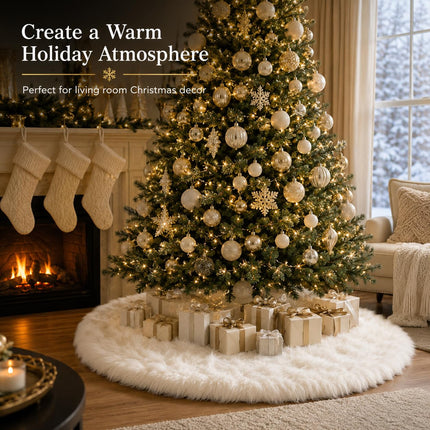 48 Inch Faux Fur Christmas Tree Skirt White Plush Skirt for Merry Christmas Party Christmas Tree Decoration