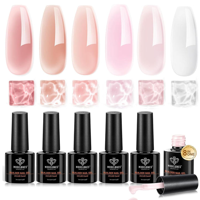 Builder Nail Gel Polish Set, Base Colors Jelly Nude Pink Hard