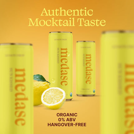 MEDASE Lemon Drop "Sun Kissed" Non-Alcoholic Mocktail (12oz 4 Pack) Authentic Taste, Healthy and Organic Drink, Alcohol Free Beverage, Low Calorie, Gluten Free, Vegan, GMO Free