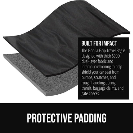 GORILLA GRIP Tear and Water Resistant Padded Car Seat Travel Bag for Airplane and Airport, Universal Fit Baby Carseat Bags, Holds Up to 50lbs, Handle & Shoulder Straps, Air Gate Check Carrier, Black