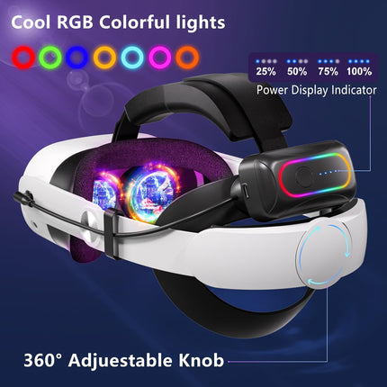 Saqico 20000mAh Dual Magnetic Battery Head Strap Compatible with Meta Oculus Quest 2/3/3S, Cool RGB Battery Pack & Easy to Replace Extend VR Playtime-Premium Comfort & Adjustable, Reduce Facial Stress