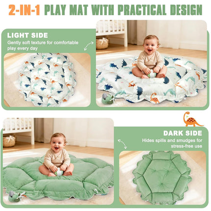 5-in-1 Baby Gym Play Mat with Cartoon Pattern, Extra Thick Plush Tummy Time Activity Gym with Hanging Toys, Sensory Development & Motor Skills Training Floor Mat, Dinosaur
