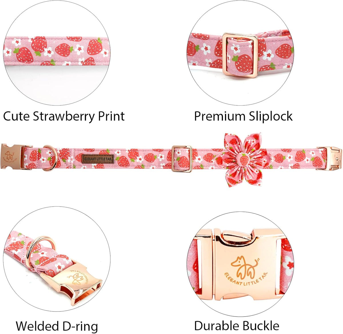 Spring Flower Strawberry Print Adjustable Cotton Dog Collar for Small Dogs - photo 2