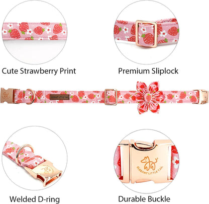 Spring Flower Strawberry Print Adjustable Cotton Dog Collar for Small Dogs - photo 2