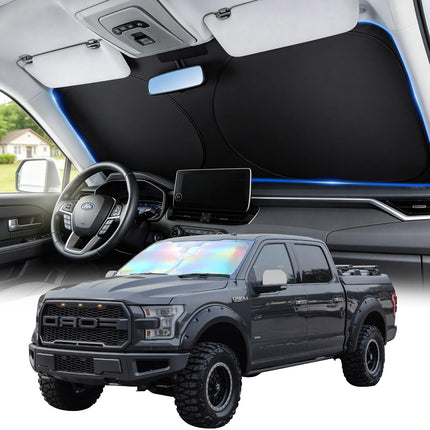 Parasoles para parabrisas de auto: parasoles plegables para ventana de auto, visera solar reflectante 210T con bloqueo UV, mantiene el vehículo fresco en el calor del verano, ajuste universal para autos, SUVs y camionetas, fácil de instalar y guardar