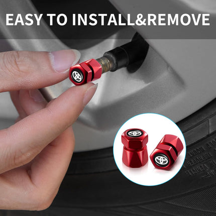Tire Valve Stem Caps for Toyota, Corolla, RAV4, Highlander Metal Car Wheel Air caps Auto Valve Stem Caps Accessories 4 Pack Red