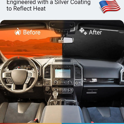 Proadsy 2026 Upgrade Front Windshield Sun Shade Foldable Sunshade Protector Custom Fit 2015-2020 Ford F-150 F150 Lariat, King Ranch, Platinum, XL XLT Limited Raptor Accessories