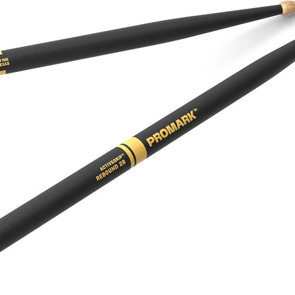 ProMark Forward Rebound 2B ActiveGrip Drumsticks, R2BAG, Tacky Active Grip Finish, Black Drum Sticks, Acorn Tip, Hickory Wood - 1 Pair
