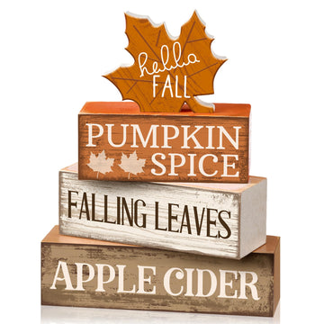 4 Pcs Thanksgiving Table Decor Wooden Stacked Maple Leaf Fall Decor