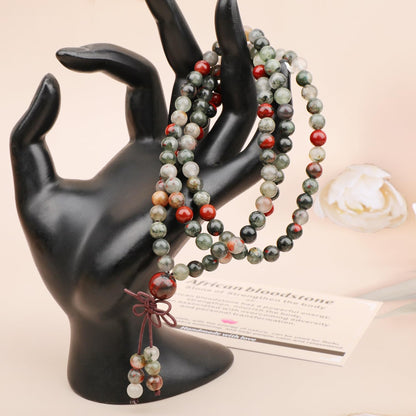 6mm 8mm 108 Prayer Mala Jasper Elastic Bracelet - photo 3