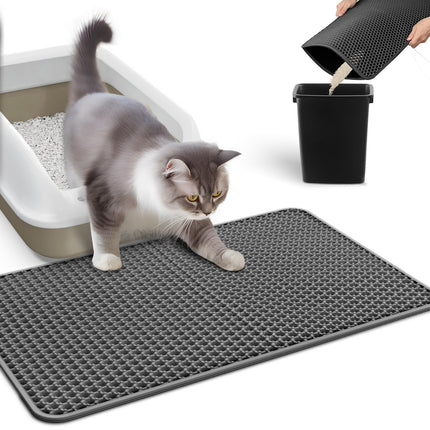Cat Litter Mat, 23.2 x 14.6 in, Waterproof, Non-Slip, Grey