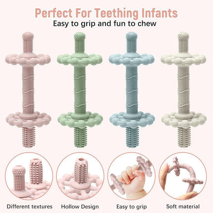 4 Pack Teething Toys for Babies 0-3 3-6 Months – Anti-Choking Design,Teething Relief for Infant Straws Sticks 6-24 Months, Baby Toddlers Silicone teether Tubes