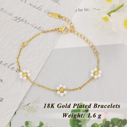 DAYANEY Pearl Bracelets for Women, Gold Bracelet Silver Pearl Jewelry as Gifts for Girls, Dainty Daisy and Heart Braclets Cute Floral Prom Jewelry for Bridesmaid Brazaletes Para Mujer