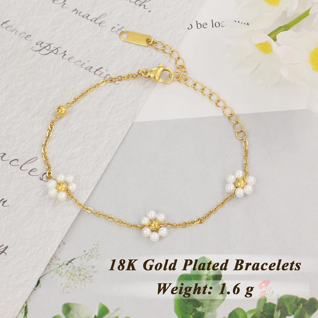 Pearl Bracelets for Women, Gold Bracelet Silver Pearl Jewelry as Gifts for Girls, Dainty Daisy and Heart - photo 2