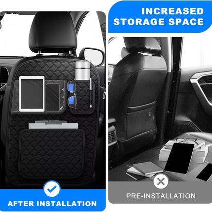 Back Seat Protector 2 Pack Fit For Honda Pilot Car Kick Mats with Touch Screen Tablet Holder Storage Organizer Waterproof Dirt Proof Faux Leather Auto Accessories for Kids (1 Pair Black)