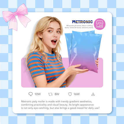 Metronic Cute Poly Mailers 10x13" 20pc Small Shipping Bags, Strong Adhesive Mailers Poly Bags for Small Business, Waterproof Mailing Envelopes for Packing Shipping Clothes Gifts, Gradient BluePink