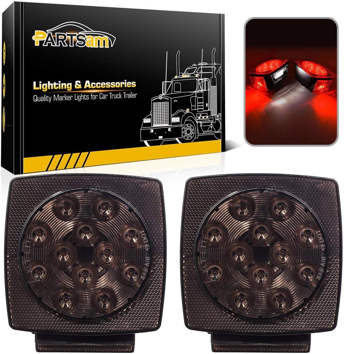12V Submersible Square Led Trailer Lights Smoked Red Combination Led Stop Tail Brake Turn Signal Light for Trailers