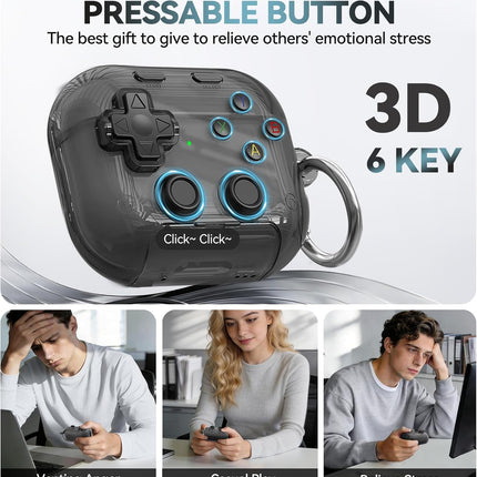 for AirPods 4 Case Cover, with Pressable Button, Safety Lock & Phone Stand,Cool Funny Gifts Case for Women Men to Relief Stress,Clear Black