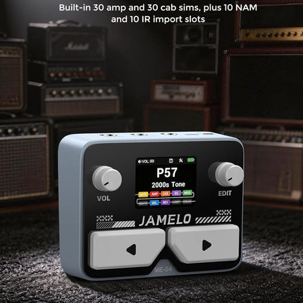 JAMELO Pocket Guitar Multi Effects Pedal, with 125 Effects, 99 Presets, 30 Amp Modeling, IR Loaders, Looper 100 Drum Rhythms BT Audio USB OTG Support Rechargeable Guitar Effects Processor (Gray)