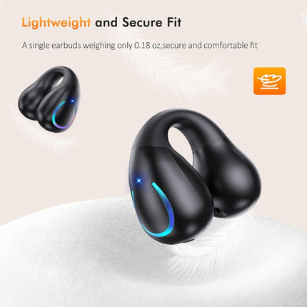 Paekole Ultra Open Ear Earbuds – Clip On Bone Conduction Headphones, Super Comfort Ear Buds for All Day Wearing, Lightweight Bluetooth Earbuds with Digital Charging Case Fit Running Workout
