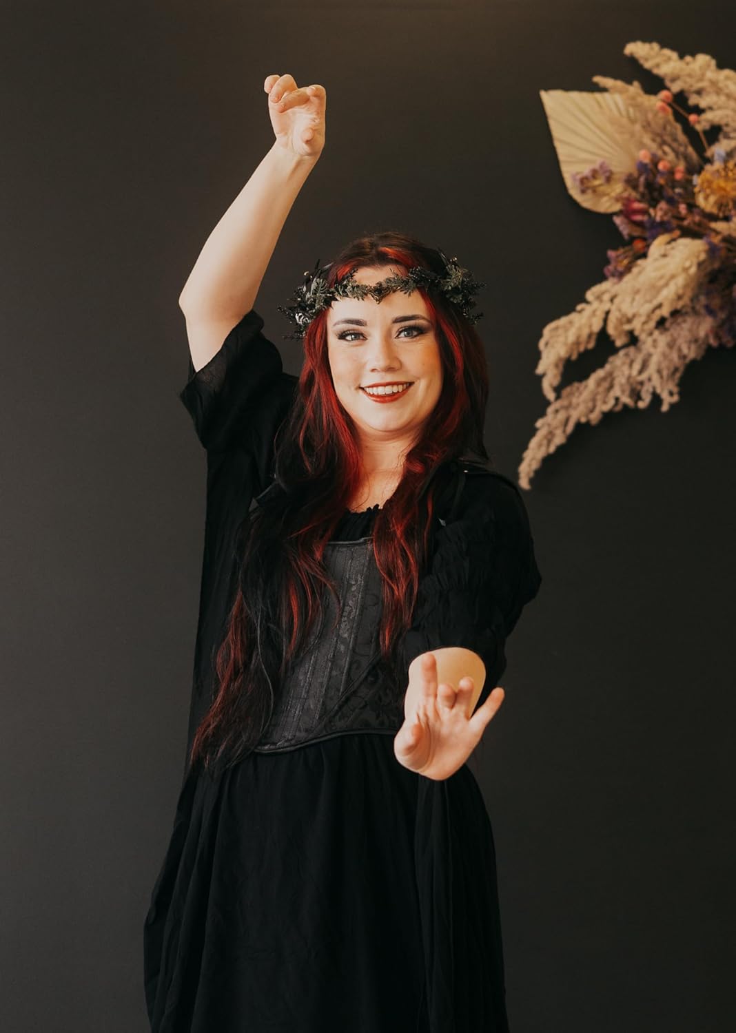Light-Up Black Antler Elf Crown Gothic Flower Headband - photo 3