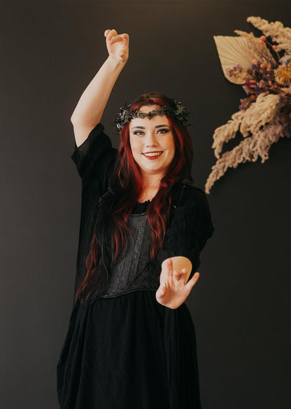 Light-Up Black Antler Elf Crown Gothic Flower Headband - photo 3