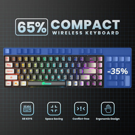 GEODMAER 65% Gaming Keyboard, LED Backlit Mini Wired Gaming Keyboard, Ultra-Compact Anti-Ghosting No-Conflict 68 Keys Gaming Wired Keyboard for PC Laptop Gamer