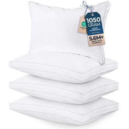Almohada de cama con gusset, almohadas de hotel tamaño Queen, set de 2, blancas