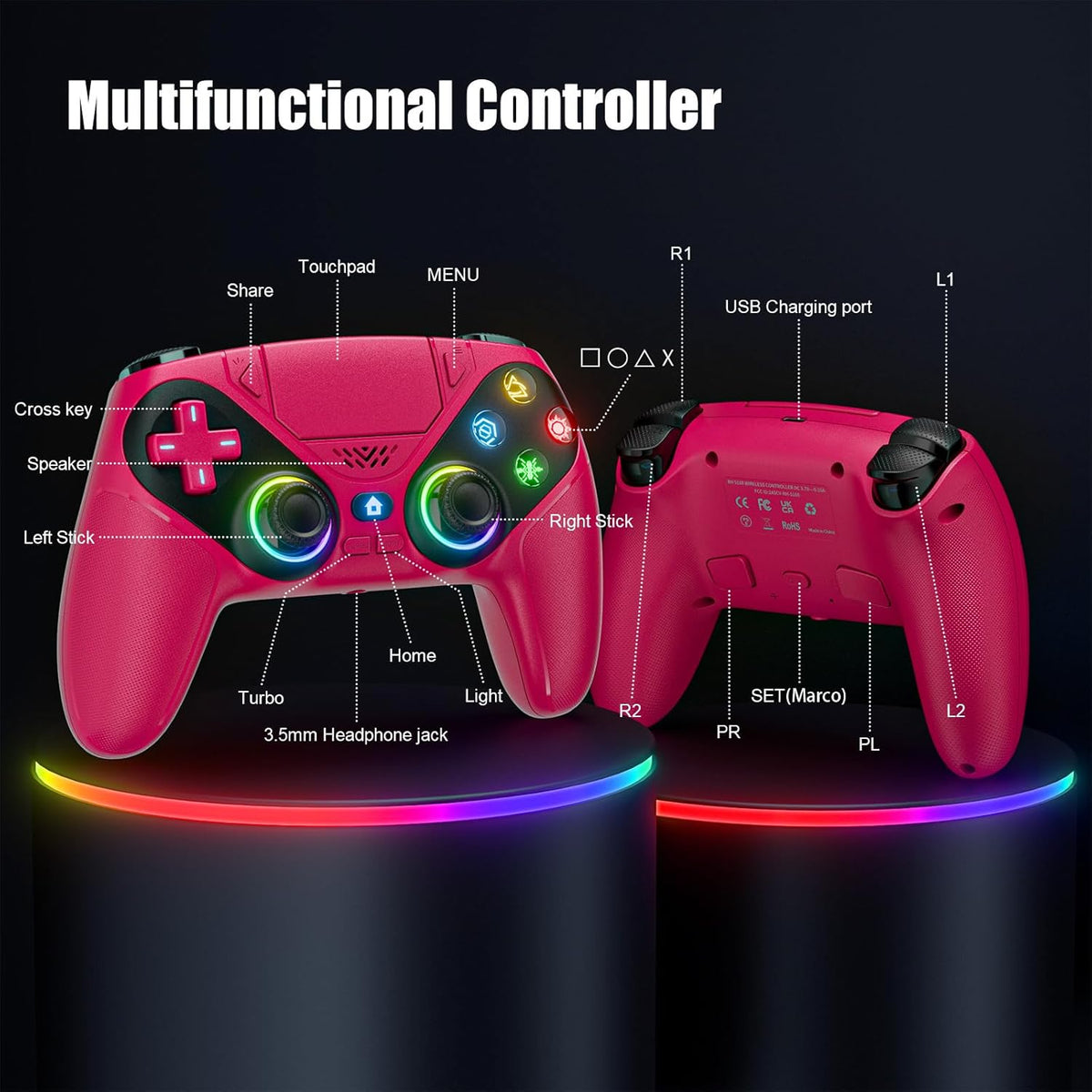 Wireless Controller with Turbo, Back Buttons, Motion Sensor & RGB LED Lights for PS5 and Windows PC - photo 2