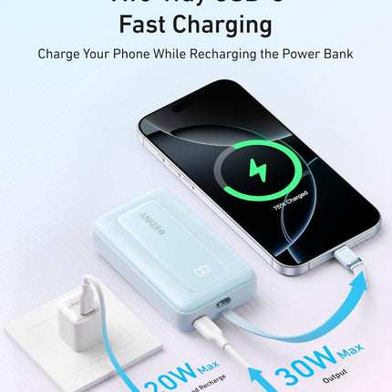 Anker Portable Charger, 10,000mAh 30W Power Bank, USB-C in and Out Fast Charging Battery Pack, Travel Essential Phone Power Bank, for iPhone 17/16, Galaxy and More (Black, 10000.00, Milliamp Hours)
