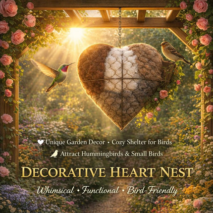 Handmade Fiber Bird Nesting Heart,Birds Nests Material Holder,Refillable Bird Haven Heart-Shaped Hummingbird Nest with Nesting Material,Winter Tree Shelter for Wild Bird,Gift for Hummingbird Lover,1PC