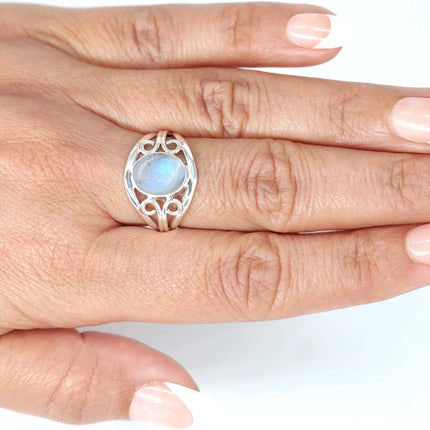 Garnet, Lapis, Moonstone, Crystal Oval Handmade Ring Genuine 925 Sterling Silver Boho Natural Gemstone Jewelry For Women