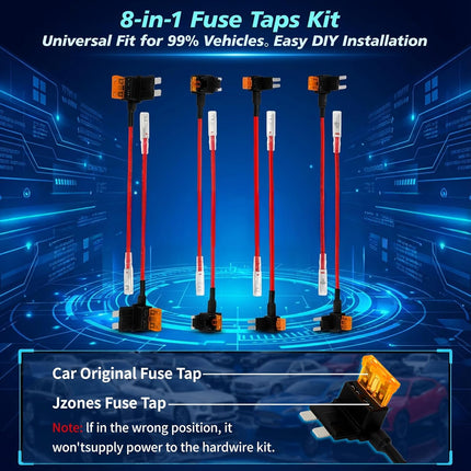 USB C Hardwire Kit for Dash Cam with Low Voltage Protection,Acc Detection,4-Level Adjustable Voltage (11.6V-12.5V)&Digital LED Voltmeter,3-Lead Cable for Dash Camera Parking Mode,Fuse Taps Included