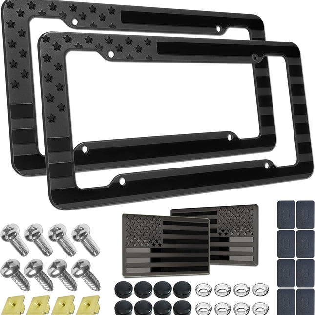 American Flag License Plate Frame- 2 Pack Patriotic ABS Plastic Car