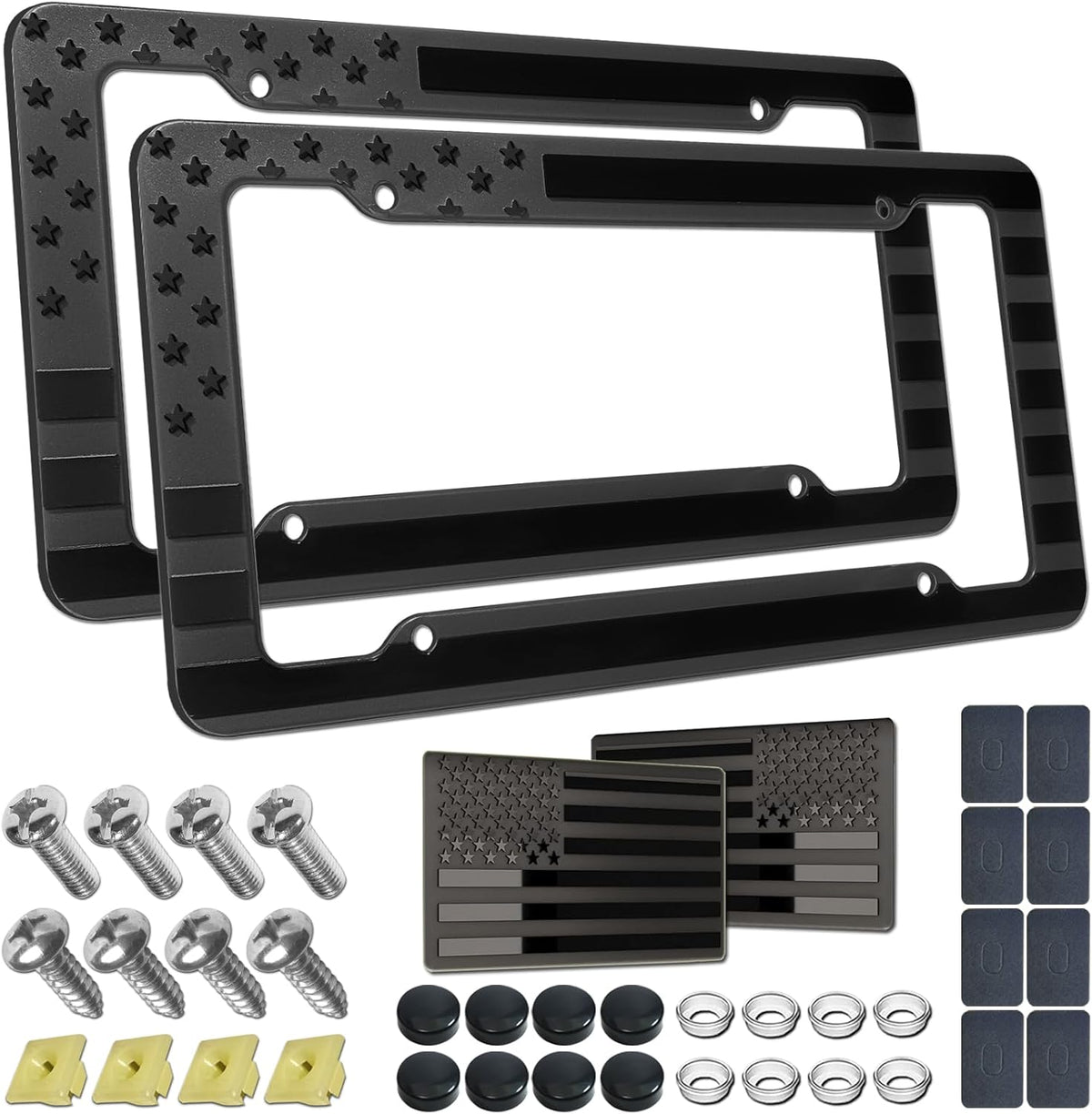 American Flag License Plate Frame- 2 Pack Patriotic ABS Plastic Car