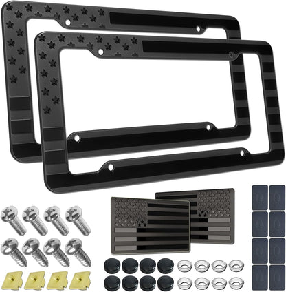 American Flag License Plate Frame- 2 Pack Patriotic ABS Plastic Car