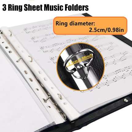 AiDor PU Leather Choir Music Folder, 3 Ring Black Binder with Adjustable Band,Sheet Music Folder fit Letter Size, for Choral Performances at Concerts
