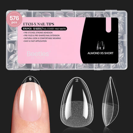 Tips de uñas almendra medianos 576pcs 12 tamaños tips de gel suave pre-grabados