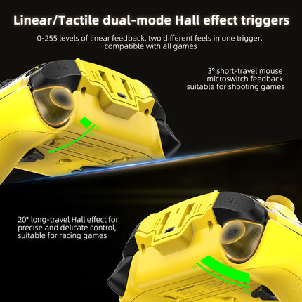 Interactive Screen Wireless Gaming Controller for Steam/PC/Linux/iOS/Android/Switch/Switch 2, Hall Effect Joystick & Triggers, Remappable Buttons,2.4G Wireless,Bluetooth 5.0,Wired,2100mAh with Handle stand (Yellow)