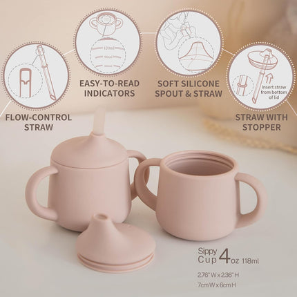 Moonkie Silicone Baby Sippy Cups | 3 Stages Training Cup Straw Cup for Infants Toddlers and Kid | 4 oz 1Pack
