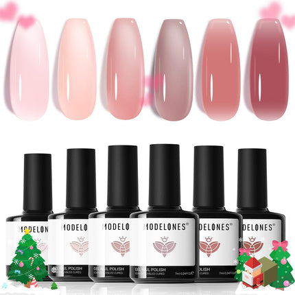 Nude Gel Nail Polish Set 6Colors Pink Milky White Brown