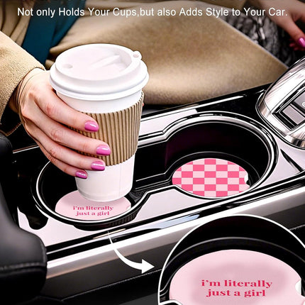 Swooflia Car Coasters for Women - Checkered Ceramic Car Cupholder Coaster Cool Absorbent Mat Coaster with Cork Base 2 Pack Automotive Cup Holder Accessories New Driver Gifts for Decor