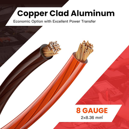 8 Gauge Battery Cable CCA Wire Kit, 25ft Each Red Black with Terminals Heat Shrink Tubes Low Voltage Primary Automotive Power Ground Cable for Car Audio Amp Subwoofer RV Wiring