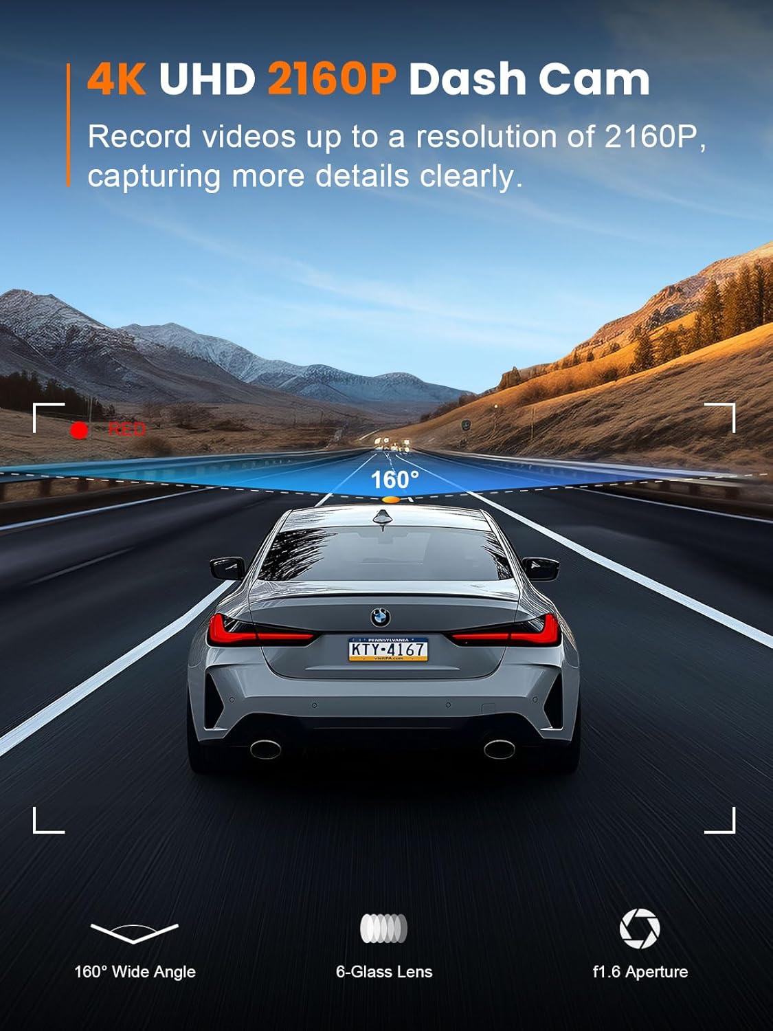 4K Front Dash Cam with Built-in 5G WiFi and 64GB Card - photo 3