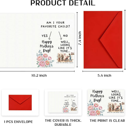 Funny Mothers Day Card for Mom, Happy Mothers Day Card, Cute Floral Humor Card, Birthday Card for Mom from Daughter Son, 5x7 Inch Premium Card with Envelope